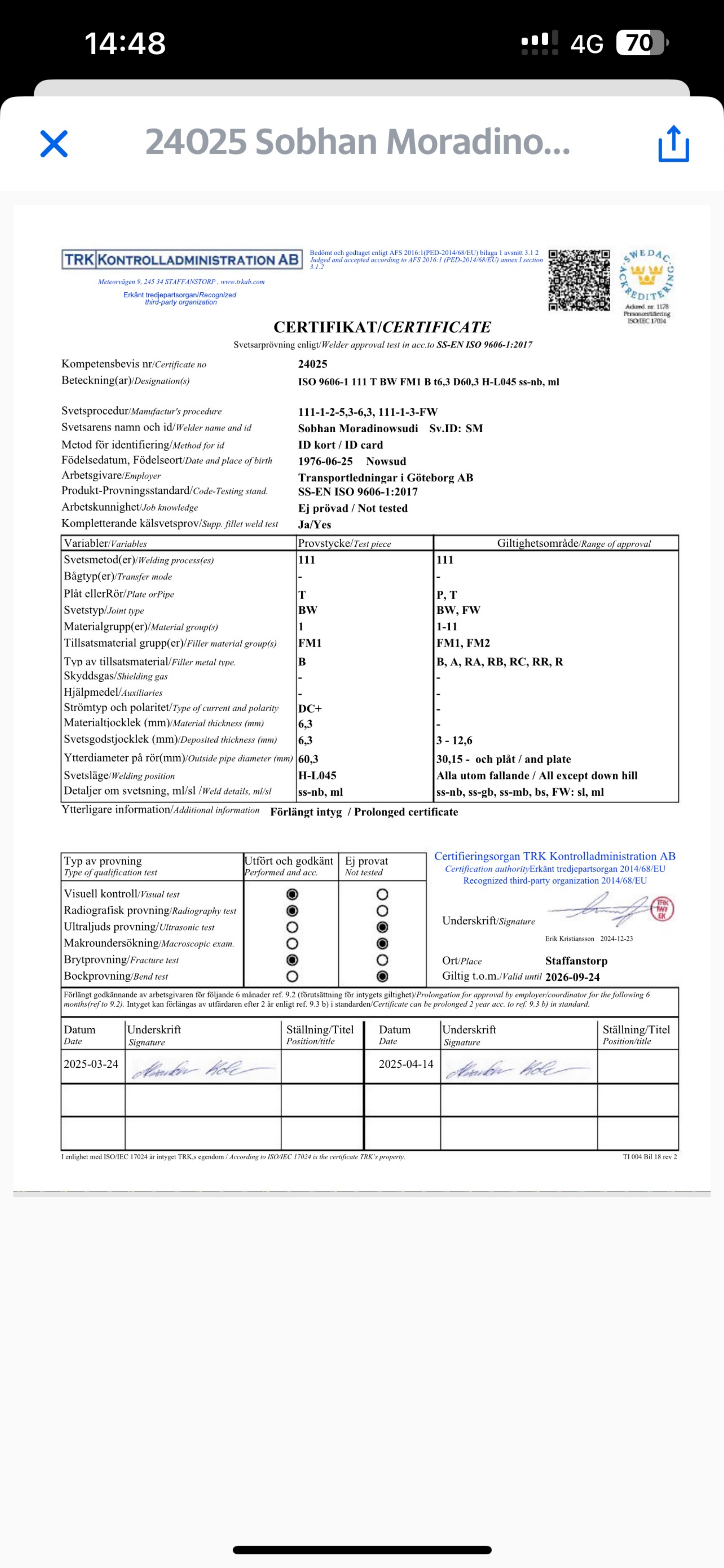 Behörighet – elektrodsvetsning (MMA)